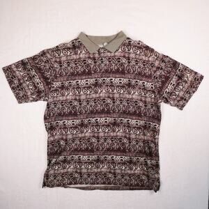Vintage Fieldmaster Cotton & Linen Polo Shirt Size XL Tall Geometric Red & Tan